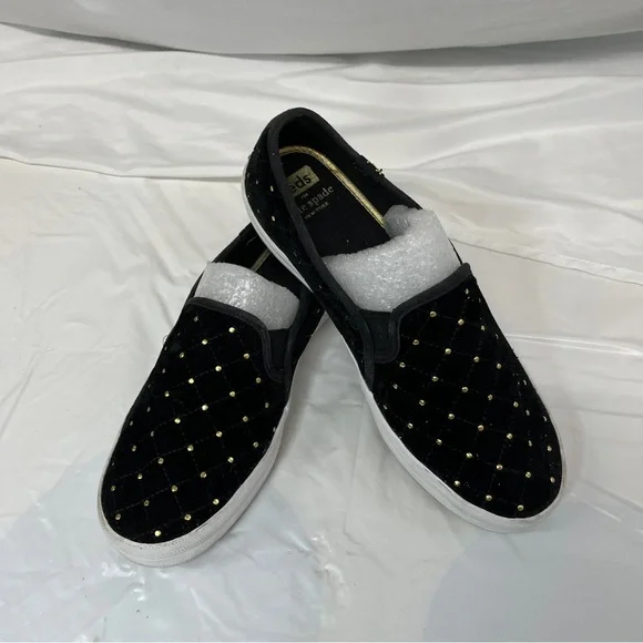 KEDS KATE SPADE New York Black Sneakers Double Decker Quilted Velvet SZ 7.5 - Picture 7 of 16